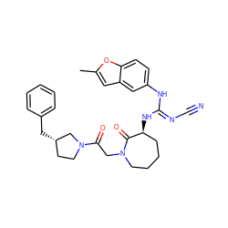 Cc1cc2cc(N/C(=N\C#N)N[C@H]3CCCCN(CC(=O)N4CC[C@H](Cc5ccccc5)C4)C3=O)ccc2o1 ZINC000043118238