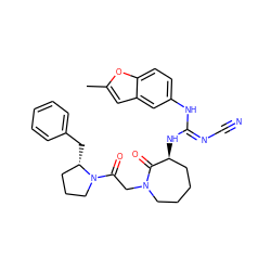 Cc1cc2cc(N/C(=N\C#N)N[C@H]3CCCCN(CC(=O)N4CCC[C@@H]4Cc4ccccc4)C3=O)ccc2o1 ZINC000043020569