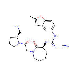 Cc1cc2cc(N/C(=N\C#N)N[C@H]3CCCCN(CC(=O)N4CCC[C@H]4CN)C3=O)ccc2o1 ZINC000042963942