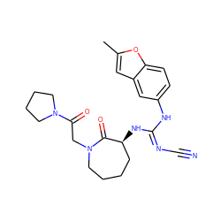 Cc1cc2cc(N/C(=N\C#N)N[C@H]3CCCCN(CC(=O)N4CCCC4)C3=O)ccc2o1 ZINC000043019712