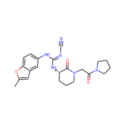 Cc1cc2cc(N/C(=N\C#N)N[C@H]3CCCN(CC(=O)N4CCCC4)C3=O)ccc2o1 ZINC000043119933