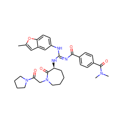 Cc1cc2cc(N/C(=N\C(=O)c3ccc(C(=O)N(C)C)cc3)N[C@H]3CCCCN(CC(=O)N4CCCC4)C3=O)ccc2o1 ZINC000049722562