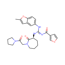 Cc1cc2cc(N/C(=N\C(=O)c3ccoc3)N[C@H]3CCCCN(CC(=O)N4CCCC4)C3=O)ccc2o1 ZINC000045320970