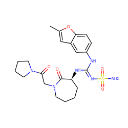 Cc1cc2cc(N/C(=N\S(N)(=O)=O)N[C@H]3CCCCN(CC(=O)N4CCCC4)C3=O)ccc2o1 ZINC000045257008