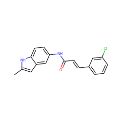 Cc1cc2cc(NC(=O)/C=C/c3cccc(Cl)c3)ccc2[nH]1 ZINC000064264747