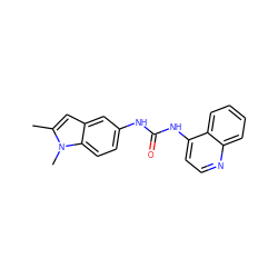 Cc1cc2cc(NC(=O)Nc3ccnc4ccccc34)ccc2n1C ZINC000029554009