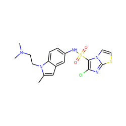 Cc1cc2cc(NS(=O)(=O)c3c(Cl)nc4sccn34)ccc2n1CCN(C)C ZINC000013611676