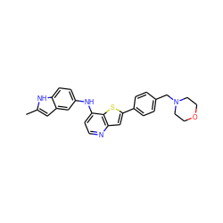 Cc1cc2cc(Nc3ccnc4cc(-c5ccc(CN6CCOCC6)cc5)sc34)ccc2[nH]1 ZINC000013588198