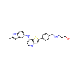 Cc1cc2cc(Nc3ccnc4cc(-c5ccc(CNCCCO)cc5)sc34)ccc2[nH]1 ZINC000013588195