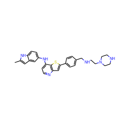 Cc1cc2cc(Nc3ccnc4cc(-c5ccc(CNCCN6CCNCC6)cc5)sc34)ccc2[nH]1 ZINC000022932310