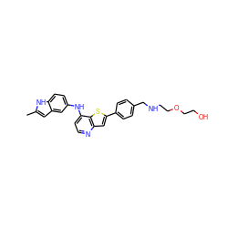 Cc1cc2cc(Nc3ccnc4cc(-c5ccc(CNCCOCCO)cc5)sc34)ccc2[nH]1 ZINC000013588196