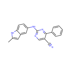 Cc1cc2cc(Nc3ncc(C#N)c(-c4ccccc4)n3)ccc2[nH]1 ZINC000028819453