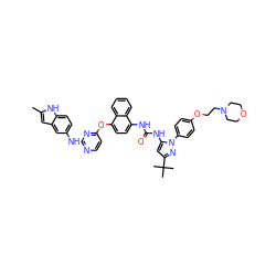 Cc1cc2cc(Nc3nccc(Oc4ccc(NC(=O)Nc5cc(C(C)(C)C)nn5-c5ccc(OCCN6CCOCC6)cc5)c5ccccc45)n3)ccc2[nH]1 ZINC000211069983