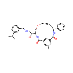 Cc1cc2cc(c1)C(=O)N[C@@H](c1ccccc1)C/C=C/COC[C@@H]([C@H](O)CNCc1cccc(C(C)C)c1)NC2=O ZINC000084653701