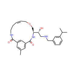 Cc1cc2cc(c1)C(=O)N[C@H]([C@H](O)CNCc1cccc(C(C)C)c1)COC/C=C/CCNC2=O ZINC000084757842