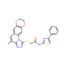 Cc1cc2cc3c(cc2n2c(SCC(=O)Nc4nc(-c5ccccc5)cs4)nnc12)OCCO3 ZINC000000877456