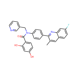 Cc1cc2ccc(F)cc2nc1-c1ccc(N(Cc2cccnc2)C(=O)c2ccc(O)cc2O)cc1 ZINC000653676838