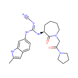 Cc1cc2ccc(N/C(=N\C#N)N[C@H]3CCCCN(CC(=O)N4CCCC4)C3=O)cc2[nH]1 ZINC000043079361