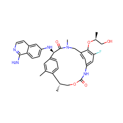 Cc1cc2ccc1[C@@H](C)COC(=O)Nc1cc(F)c(O[C@@H](C)CO)c(c1)CN(C)C(=O)[C@@H]2Nc1ccc2c(N)nccc2c1 ZINC001772616034