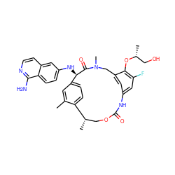 Cc1cc2ccc1[C@@H](C)COC(=O)Nc1cc(F)c(O[C@H](C)CO)c(c1)CN(C)C(=O)[C@@H]2Nc1ccc2c(N)nccc2c1 ZINC001772632537