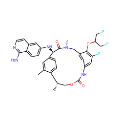 Cc1cc2ccc1[C@@H](C)COC(=O)Nc1cc(F)c(OC(CF)CF)c(c1)CN(C)C(=O)[C@@H]2Nc1ccc2c(N)nccc2c1 ZINC001772613643