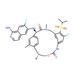 Cc1cc2ccc1[C@@H](C)COC(=O)Nc1cc(F)c(S(=O)(=O)C(C)C)c(c1)CN(C)C(=O)[C@@H]2Nc1cc2ccnc(N)c2cc1F ZINC001772584960