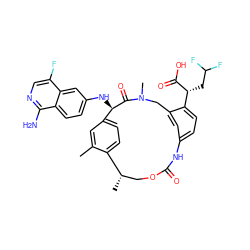 Cc1cc2ccc1[C@@H](C)COC(=O)Nc1ccc([C@@H](CC(F)F)C(=O)O)c(c1)CN(C)C(=O)[C@@H]2Nc1ccc2c(N)ncc(F)c2c1 ZINC001772569933