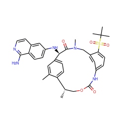 Cc1cc2ccc1[C@@H](C)COC(=O)Nc1ccc(S(=O)(=O)C(C)(C)C)c(c1)CN(C)C(=O)[C@@H]2Nc1ccc2c(N)nccc2c1 ZINC001772632544