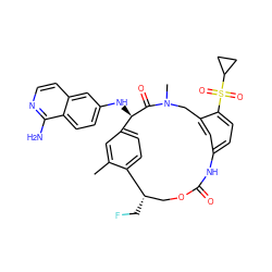 Cc1cc2ccc1[C@@H](CF)COC(=O)Nc1ccc(S(=O)(=O)C3CC3)c(c1)CN(C)C(=O)[C@@H]2Nc1ccc2c(N)nccc2c1 ZINC001772636686