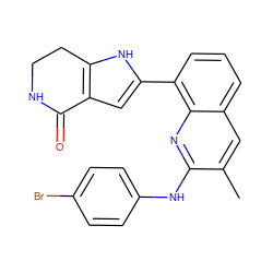 Cc1cc2cccc(-c3cc4c([nH]3)CCNC4=O)c2nc1Nc1ccc(Br)cc1 ZINC000223408733