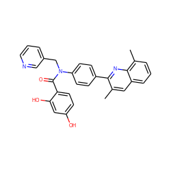 Cc1cc2cccc(C)c2nc1-c1ccc(N(Cc2cccnc2)C(=O)c2ccc(O)cc2O)cc1 ZINC000653681699