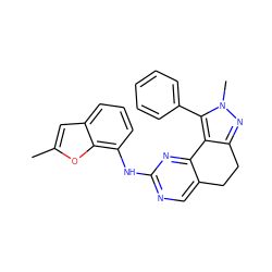 Cc1cc2cccc(Nc3ncc4c(n3)-c3c(nn(C)c3-c3ccccc3)CC4)c2o1 ZINC000169702152