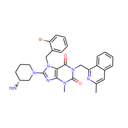 Cc1cc2ccccc2c(Cn2c(=O)c3c(nc(N4CCC[C@@H](N)C4)n3Cc3ccccc3Br)n(C)c2=O)n1 ZINC000114291980