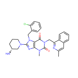 Cc1cc2ccccc2c(Cn2c(=O)c3c(nc(N4CCC[C@@H](N)C4)n3Cc3ccccc3Cl)n(C)c2=O)n1 ZINC000114286664