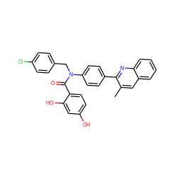 Cc1cc2ccccc2nc1-c1ccc(N(Cc2ccc(Cl)cc2)C(=O)c2ccc(O)cc2O)cc1 ZINC000653757406