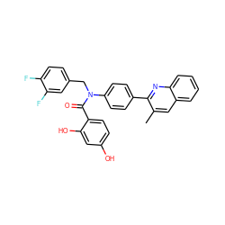 Cc1cc2ccccc2nc1-c1ccc(N(Cc2ccc(F)c(F)c2)C(=O)c2ccc(O)cc2O)cc1 ZINC000653672848