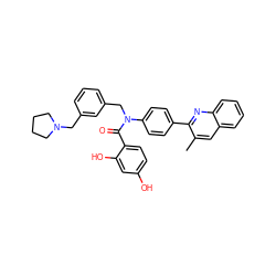 Cc1cc2ccccc2nc1-c1ccc(N(Cc2cccc(CN3CCCC3)c2)C(=O)c2ccc(O)cc2O)cc1 ZINC000653768397