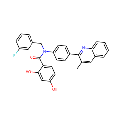 Cc1cc2ccccc2nc1-c1ccc(N(Cc2cccc(F)c2)C(=O)c2ccc(O)cc2O)cc1 ZINC000653667755