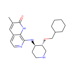 Cc1cc2ccnc(N[C@@H]3CCNC[C@H]3OCC3CCCCC3)c2[nH]c1=O ZINC000263620370