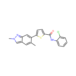 Cc1cc2cn(C)nc2cc1-c1ccc(C(=O)Nc2ccccc2Cl)s1 ZINC000142580502