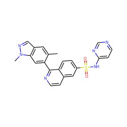 Cc1cc2cnn(C)c2cc1-c1nccc2cc(S(=O)(=O)Nc3ccncn3)ccc12 ZINC000225053777