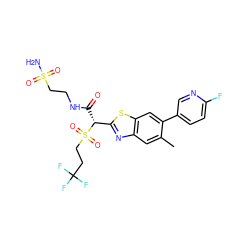 Cc1cc2nc([C@@H](C(=O)NCCS(N)(=O)=O)S(=O)(=O)CCC(F)(F)F)sc2cc1-c1ccc(F)nc1 ZINC000144122899