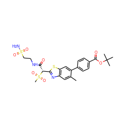 Cc1cc2nc([C@@H](C(=O)NCCS(N)(=O)=O)S(C)(=O)=O)sc2cc1-c1ccc(C(=O)OC(C)(C)C)cc1 ZINC000145508645