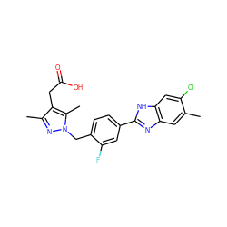 Cc1cc2nc(-c3ccc(Cn4nc(C)c(CC(=O)O)c4C)c(F)c3)[nH]c2cc1Cl ZINC001772609223