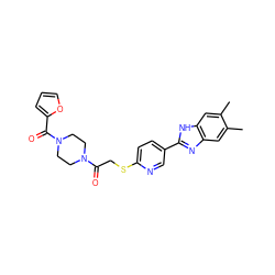 Cc1cc2nc(-c3ccc(SCC(=O)N4CCN(C(=O)c5ccco5)CC4)nc3)[nH]c2cc1C ZINC000001329746