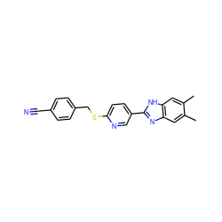 Cc1cc2nc(-c3ccc(SCc4ccc(C#N)cc4)nc3)[nH]c2cc1C ZINC000001329607