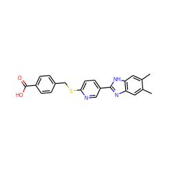 Cc1cc2nc(-c3ccc(SCc4ccc(C(=O)O)cc4)nc3)[nH]c2cc1C ZINC000001329782