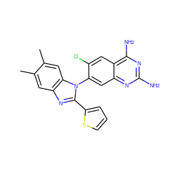 Cc1cc2nc(-c3cccs3)n(-c3cc4nc(N)nc(N)c4cc3Cl)c2cc1C ZINC000103249549