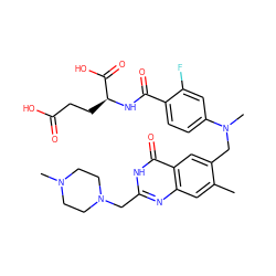 Cc1cc2nc(CN3CCN(C)CC3)[nH]c(=O)c2cc1CN(C)c1ccc(C(=O)N[C@@H](CCC(=O)O)C(=O)O)c(F)c1 ZINC000027754377