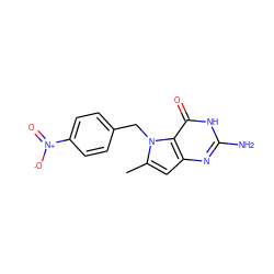 Cc1cc2nc(N)[nH]c(=O)c2n1Cc1ccc([N+](=O)[O-])cc1 ZINC000014974309